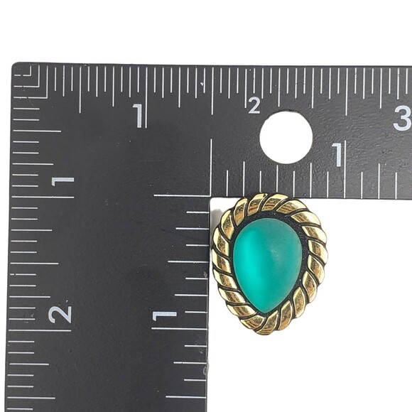 Vintage Green Teardrop Gold Tone Rope Edge Button Covers Art Deco Design - Picture 4 of 5